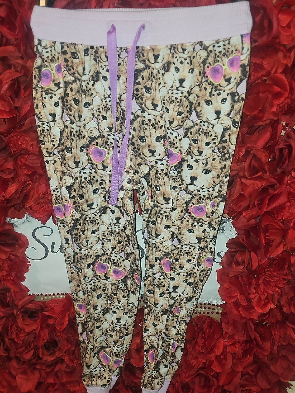 Justice Girls Pink Trim Leopard Cub Sleep Pants Size 8